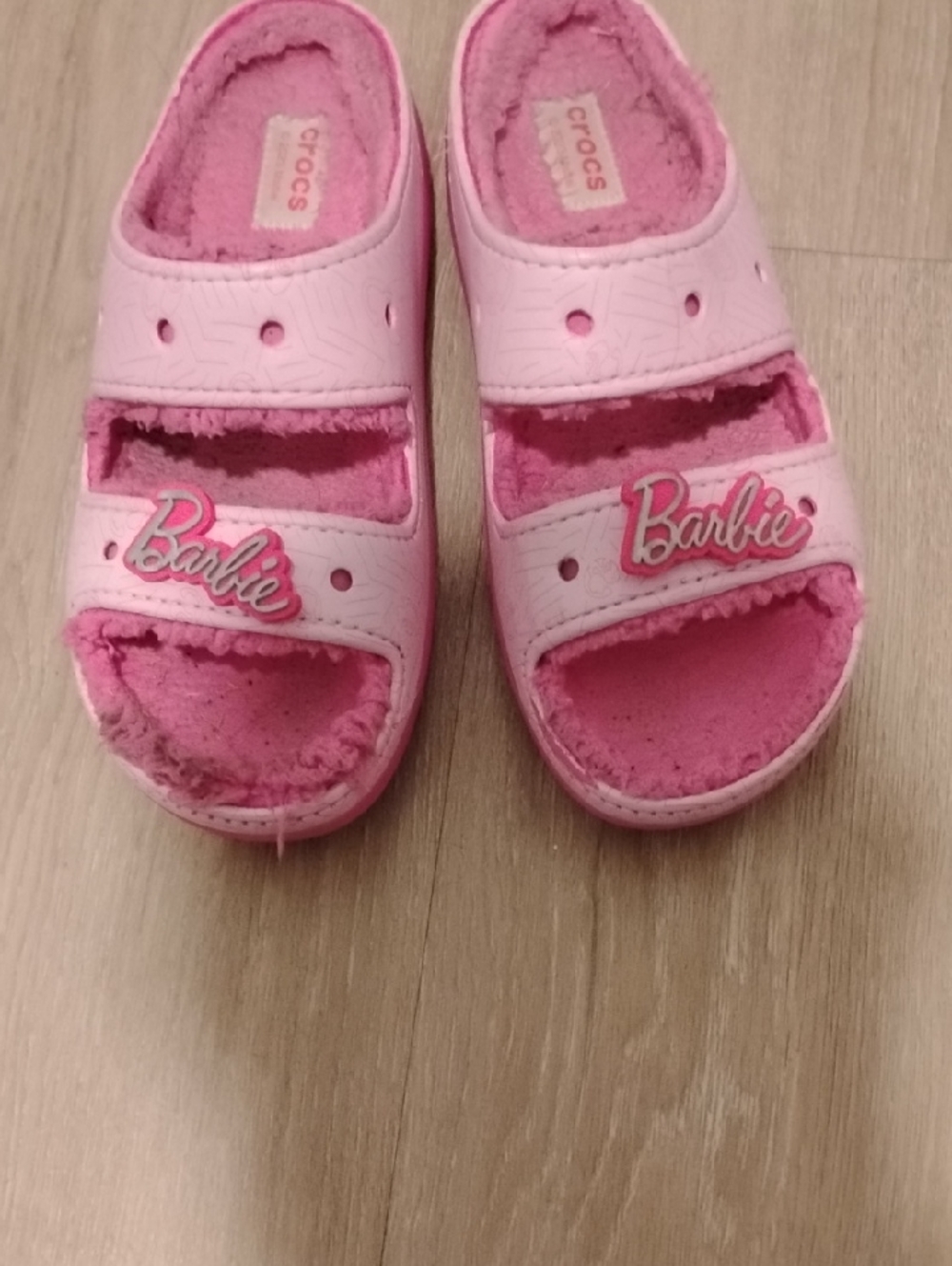CROCS Pink Barbie Fuzzy Slide Sandals